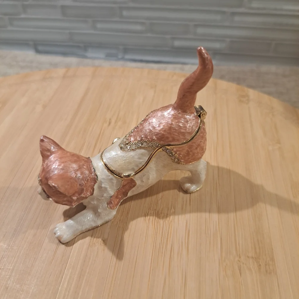 RUCINNI Cat (Pink Copper/White) Jeweled Trinket Box with SWAROVSKI Crystals - Picture 2 of 13